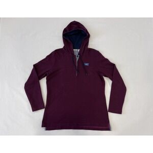 LL Bean Women's 1/4 Button Red Maroon Hoodie Henley Sweatshirt Drawstring Size M